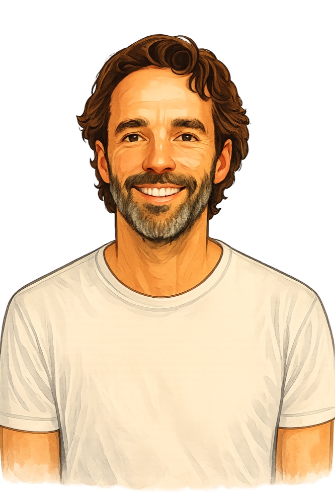 Illustrated portrait of Andy Dumbell
